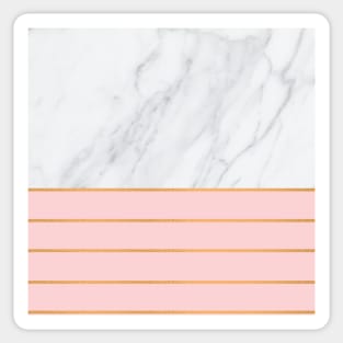 Gray and White Marble with Rose Pink and Copper Gold Stripes Sticker